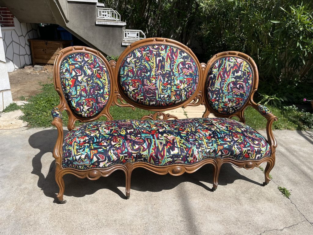 Réfection Banquette Napoléon 3, velours Zephyr&co